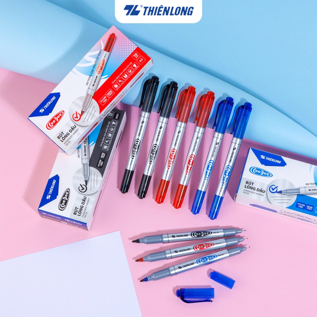 Ảnh Bút lông dầu Thiên Long PM-04 gồm đầu lớn 1.0mm, đầu nhỏ 0.4mm, đa dạng nét viết,thuận tiện khi sử dụng trên nhều bề măt 2