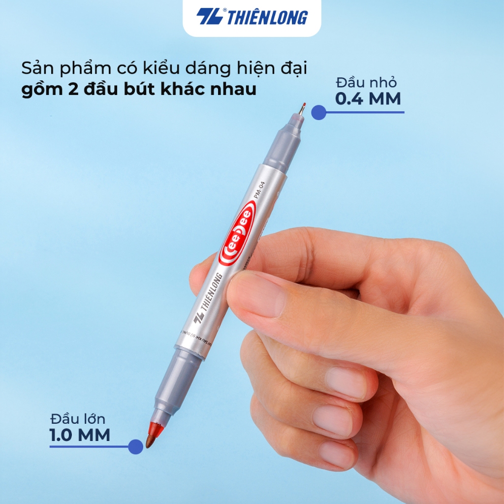 Ảnh Bút lông dầu Thiên Long PM-04 gồm đầu lớn 1.0mm, đầu nhỏ 0.4mm, đa dạng nét viết,thuận tiện khi sử dụng trên nhều bề măt 4