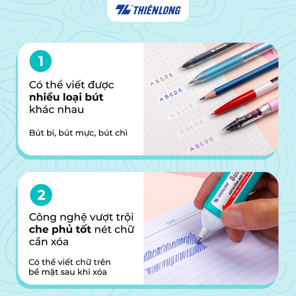 Ảnh Bút xóa Thiên Long CP-02 dung tích 12ml, công nghệ vượt trội giúp mực xóa nhanh khô, che phủ tốt, không độc hại, an toàn 4
