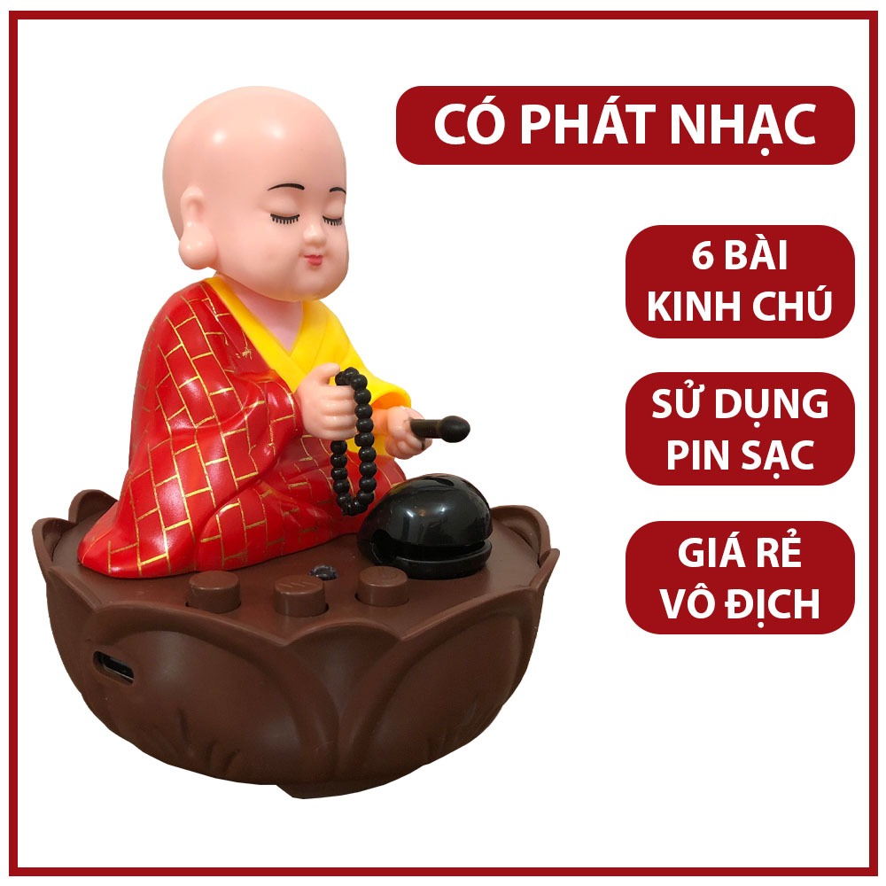 Chú tiểu gõ mõ tụng kinh có nhạc dùng pin sạc trang trí ban thờ phật để ...