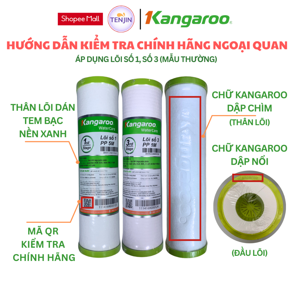 Combo 9 Lõi Lọc Nước Kangaroo 123 RO50GPD Nano Ceramic Alkaline Maifan ORP Cho Model KG109AKV, KG09A3, KGRP99, KG19A3...