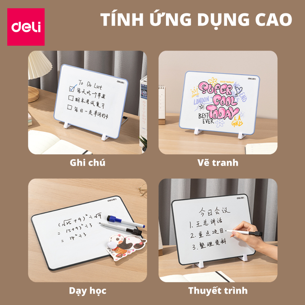 [VOUCHER 50K] Bảng Từ Trắng 2 Mặt Để Bàn Deli Bảng Từ Tính Học Sinh Văn Phòng Bảng Từ Viết Bút Lông Nhiều Kích Thước