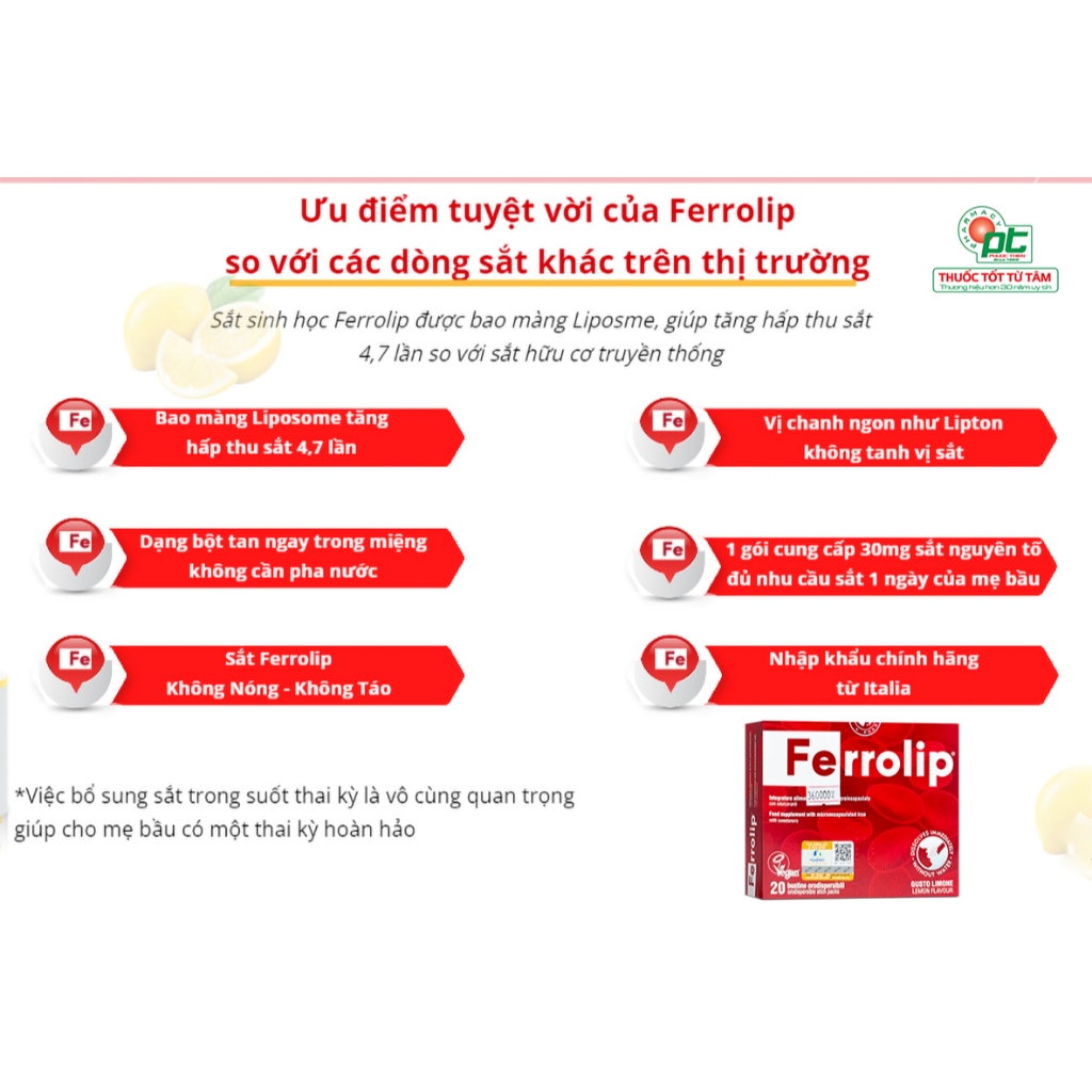 Sắt hữu cơ Ferrolip Sắt cho bà bầu bổ máu bổ sung sắt sinh học hộp 20 ...