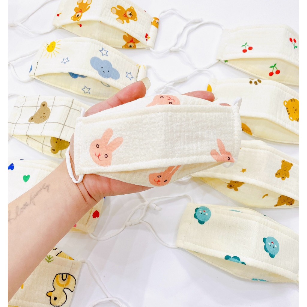 Khẩu trang xô muslin 5 lớp cho bé 6m+ kháng khuẩn, mềm và thoáng khí bé trai bé gái