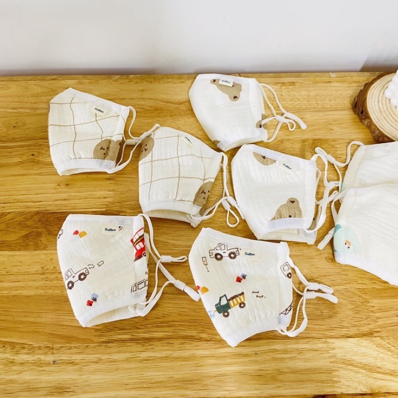 Khẩu trang xô muslin 5 lớp cho bé 6m+ kháng khuẩn, mềm và thoáng khí bé trai bé gái