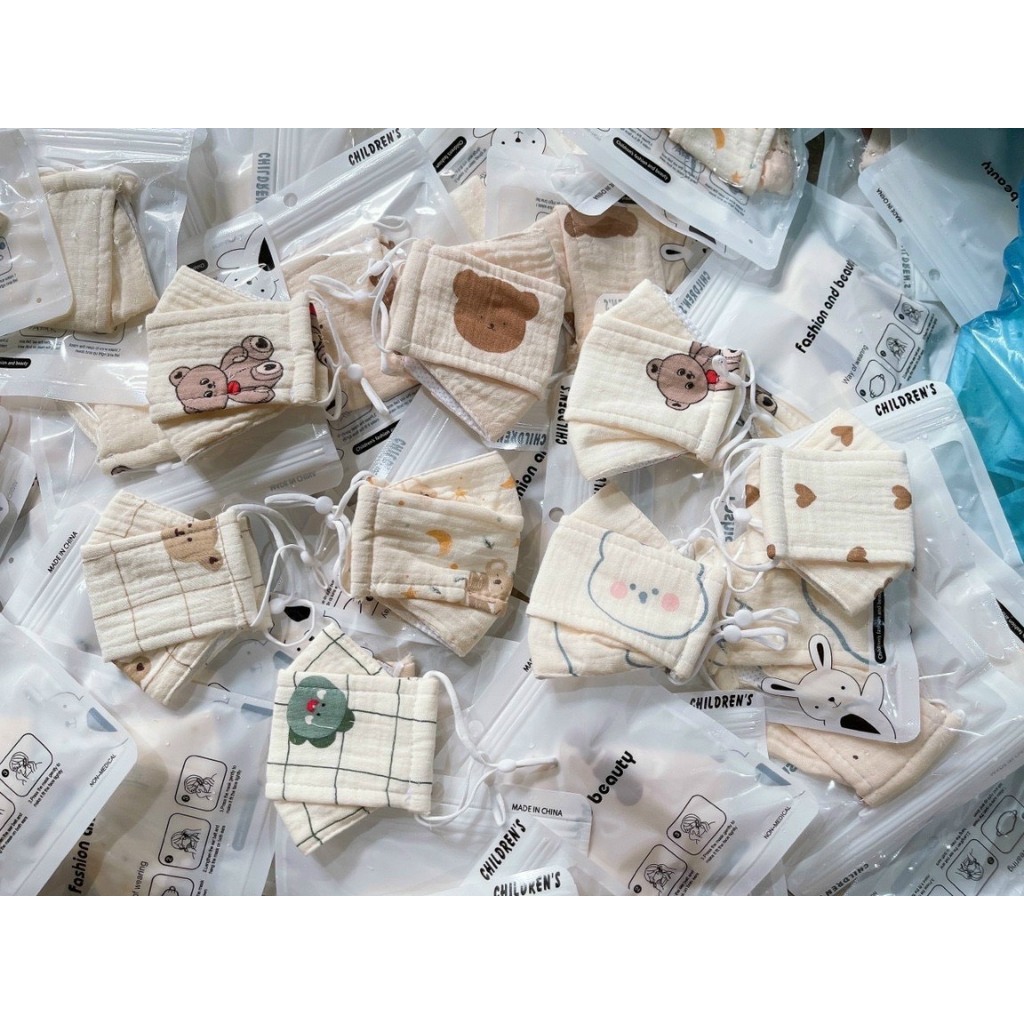 Khẩu trang xô muslin 5 lớp cho bé 6m+ kháng khuẩn, mềm và thoáng khí bé trai bé gái