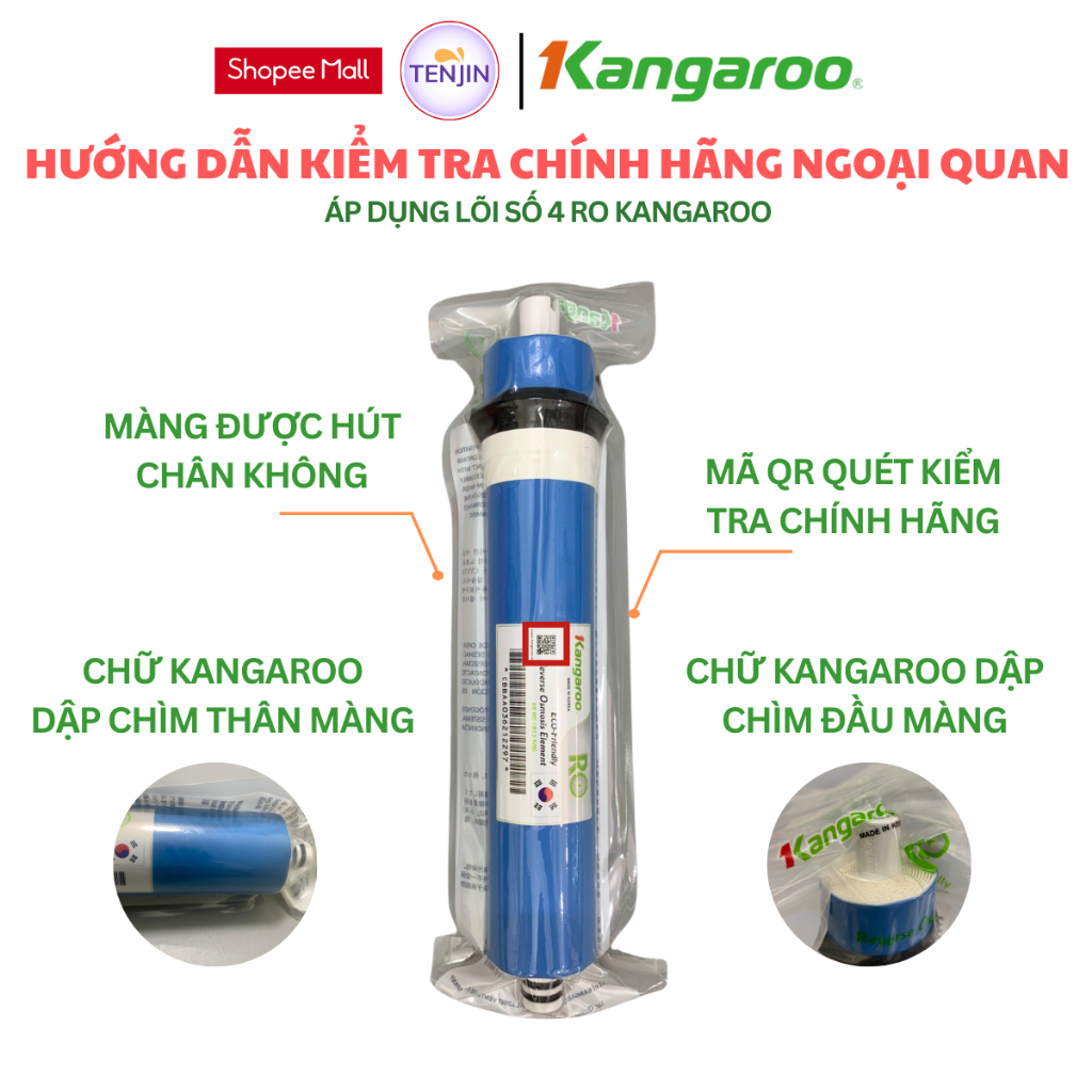 Combo 5 Lõi Lọc Kangaroo gồm 123 RO50GPD ORP Chính Hãng Dùng Cho Máy Lọc Nước RO