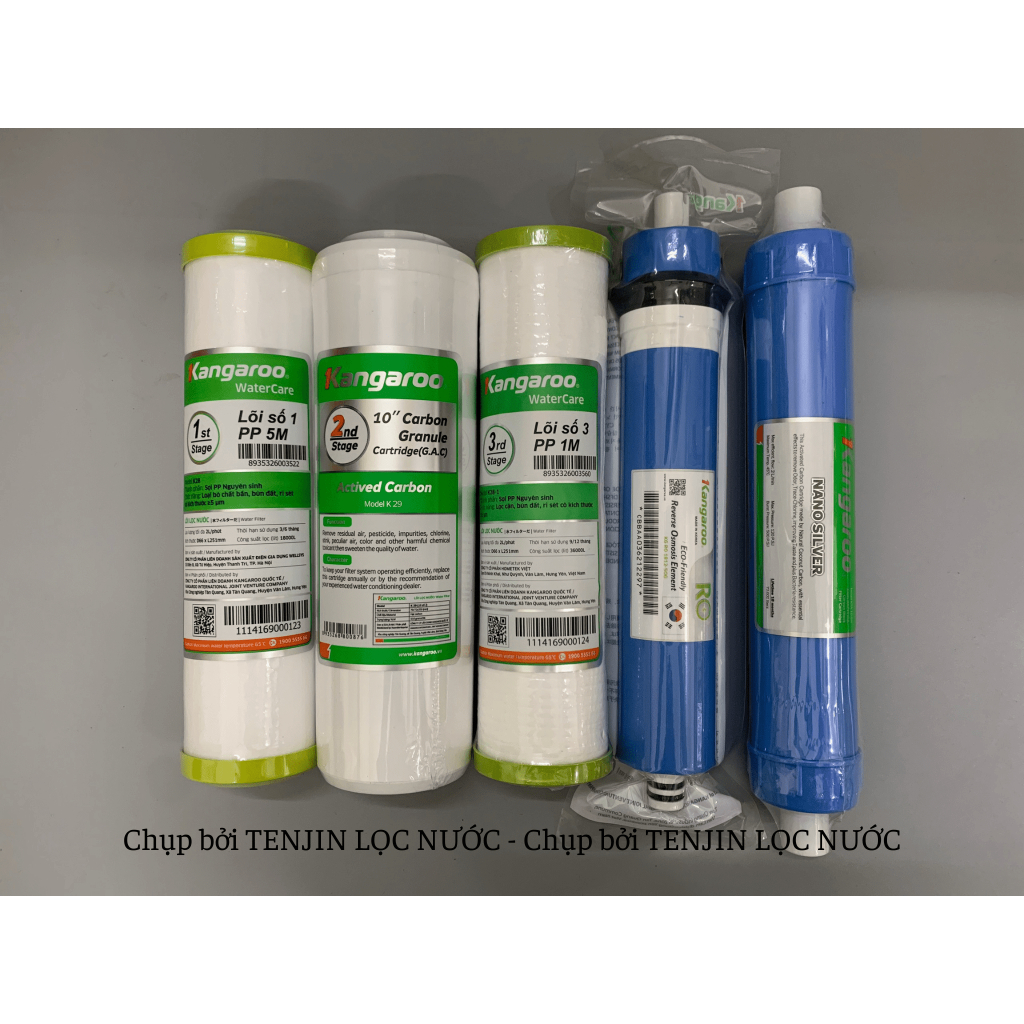 Combo 5 Lõi Lọc Kangaroo gồm 123 RO50GPD Nano Chính Hãng Dùng Cho Máy Lọc Nước RO