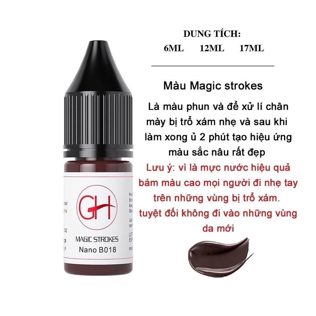 Mực GH Chuyên Kỹ Thuật HairStrokes Tạo Sợi Bằng Máy Kèm Phun Rải Hạt Chân Mày Chai Full 12ml