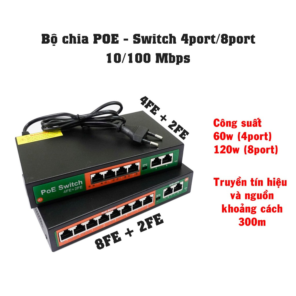Bộ chia POE 4Port/ 8Port Global+2 cổng Uplink, truyền tín hiệu và nguồn ...