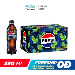 [SALE 15.7] Thùng 24 Chai Nước Ngọt Giải Khát Có Gaz Pepsi Vị Chanh Không Calo, Không Đường (390ml /chai)