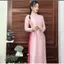 Áo Dài Truyền Thống Cổ Cao Tay Dài Vải Gấm Bèo.Quần Lụa Ngọc Trai