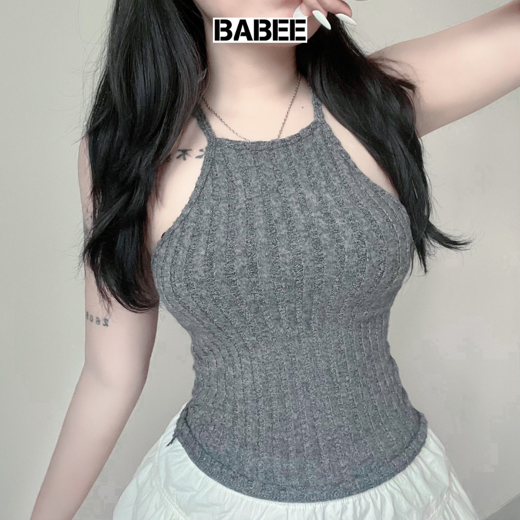 Áo Hai Dây Nữ BABEE Cổ Yếm Dáng Ngắn Croprop Ôm Body Tôn Dáng Phong Cách Sang Trọng Gợi Cảm