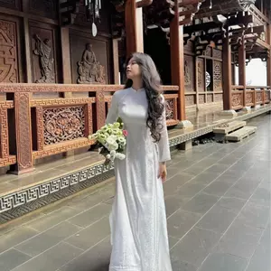 Áo Dài Truyền Thống Cổ Cao Tay Dài,Chất Liệu Gấm Cao Cấp Dành Cho Học Sinh,Cô Dâu