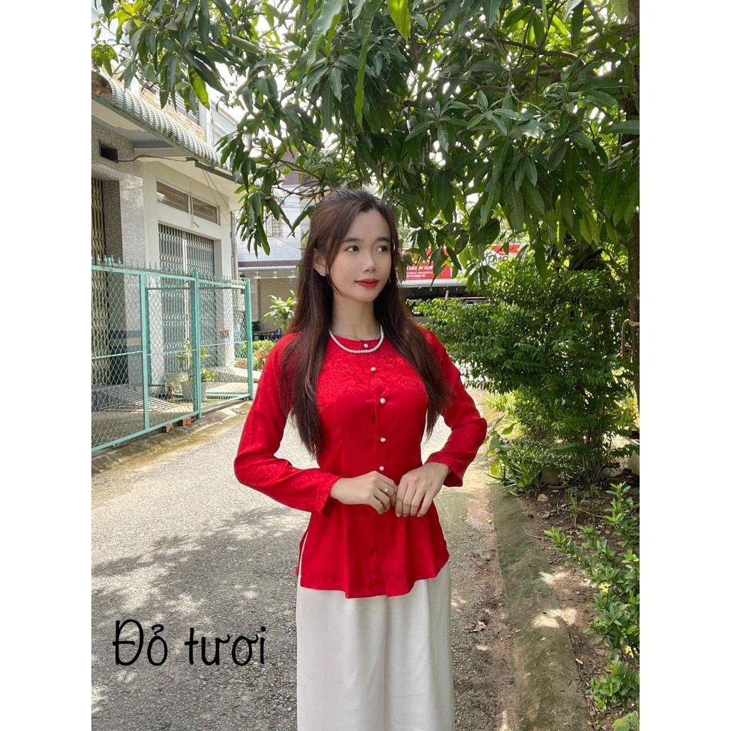 B.A47 ( Áo Lẻ ) Bà Ba Gấm Hoa Cổ Tròn Cài Nút
