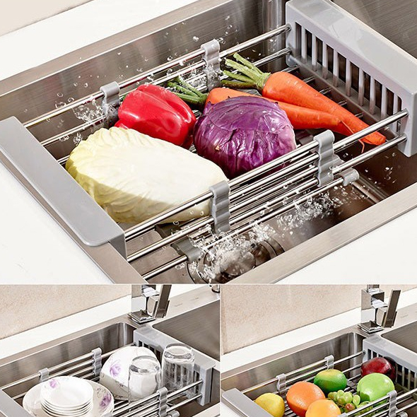 [Phòng Bếp] Rổ Inox Rút Gọn Bồn Rửa Bát, Rửa Rau, Củ, Quả. BX | Shopee ...