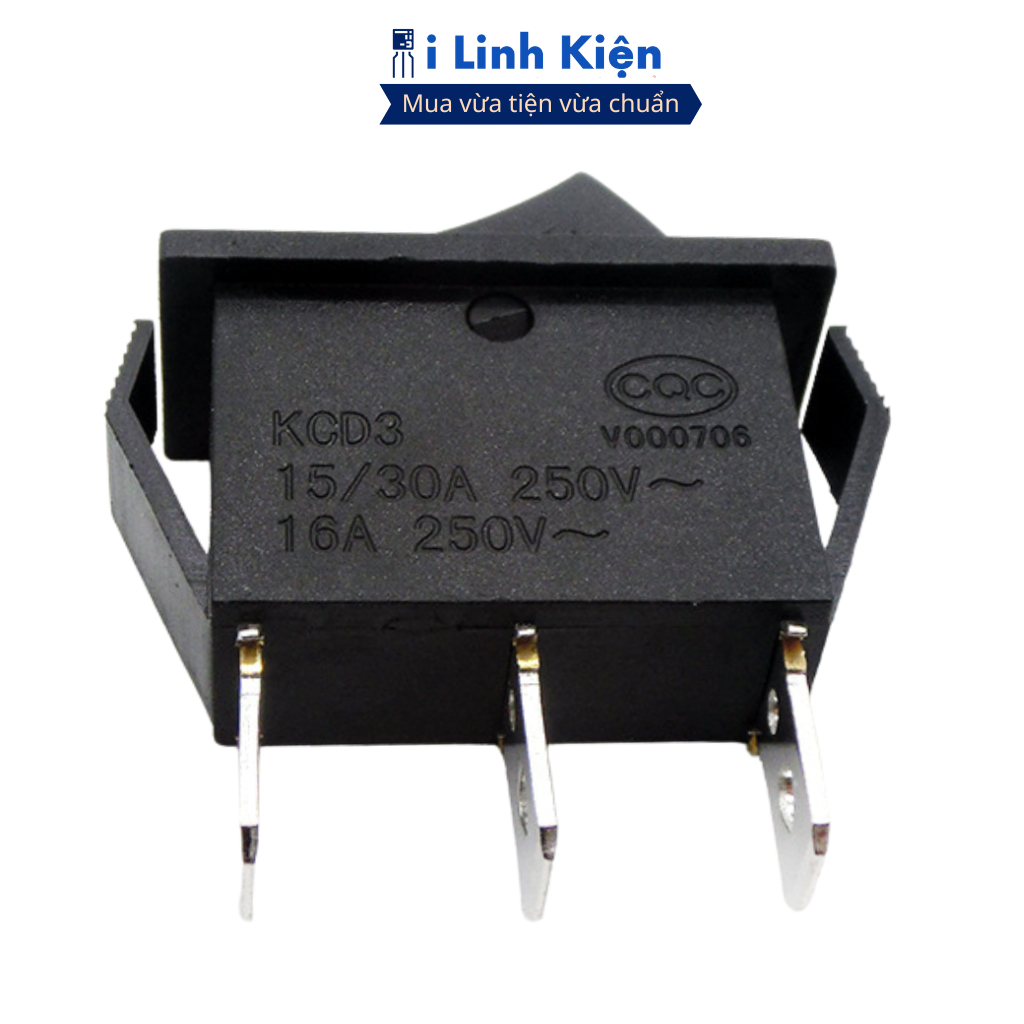 Công tắc bập bênh 2 chế độ 3 chân KCD3 250V 16A màu đen chính hãng ilinhkien.