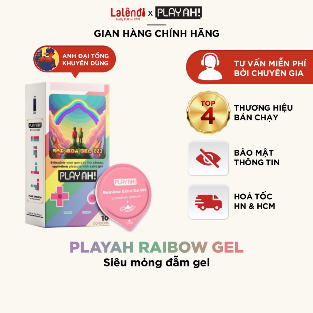 Bao Cao Su PlayAh Rainbow Gel 003 size 52mm siêu mỏng, nhiều gel bôi ...