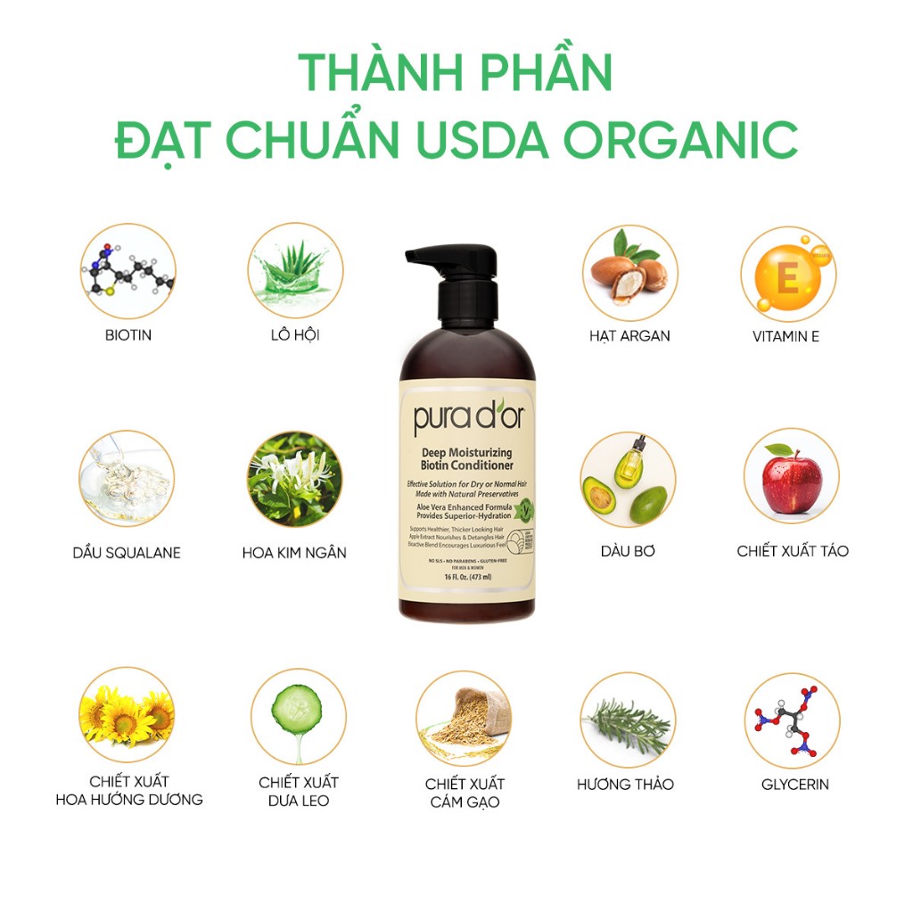 Ảnh Dầu xả hữu cơ phục hồi và dưỡng ẩm chuyên sâu Biotin Deep Moisturizing Conditioner 236-473ml Oraganic 3