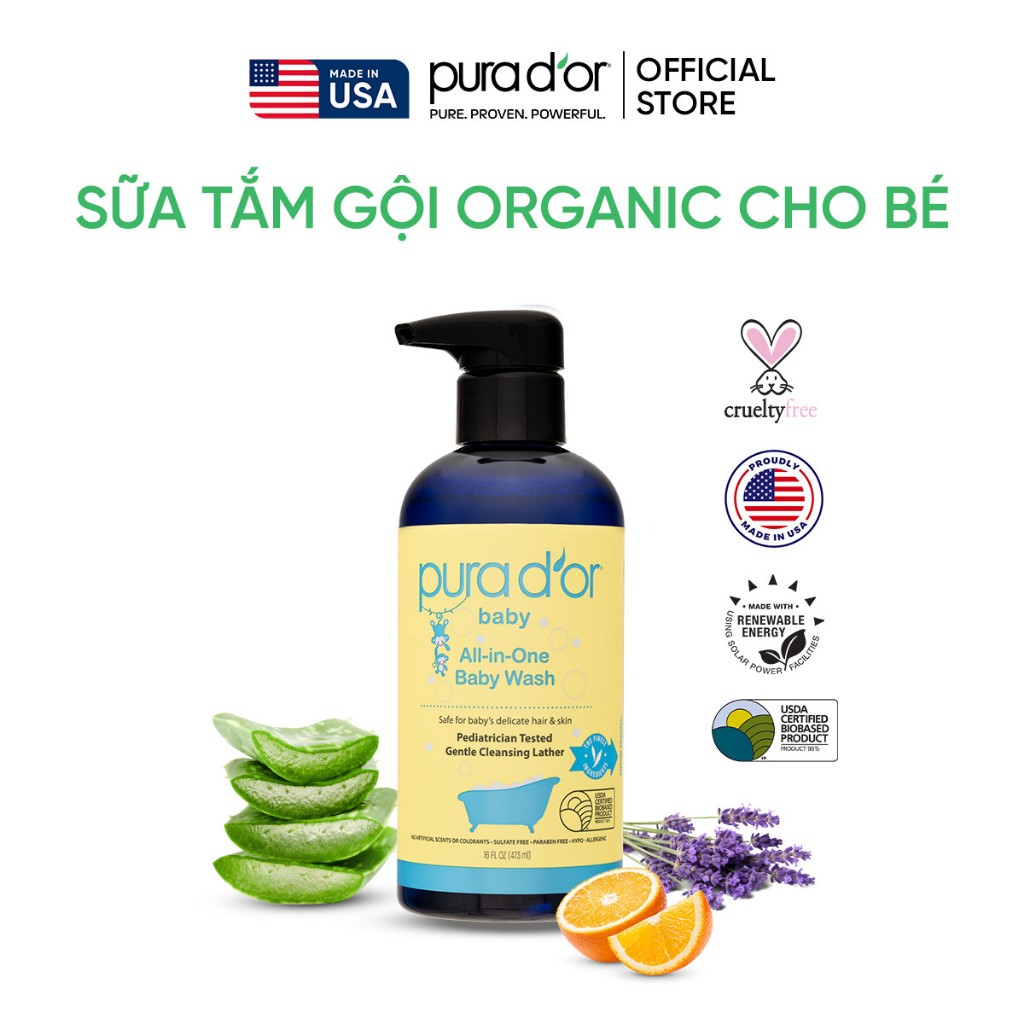 Ảnh Sữa tắm gội hữu cơ dưỡng ẩm dịu nhẹ dành cho bé - All-in-one Baby Wash Pura D'or 473ML Organic 1
