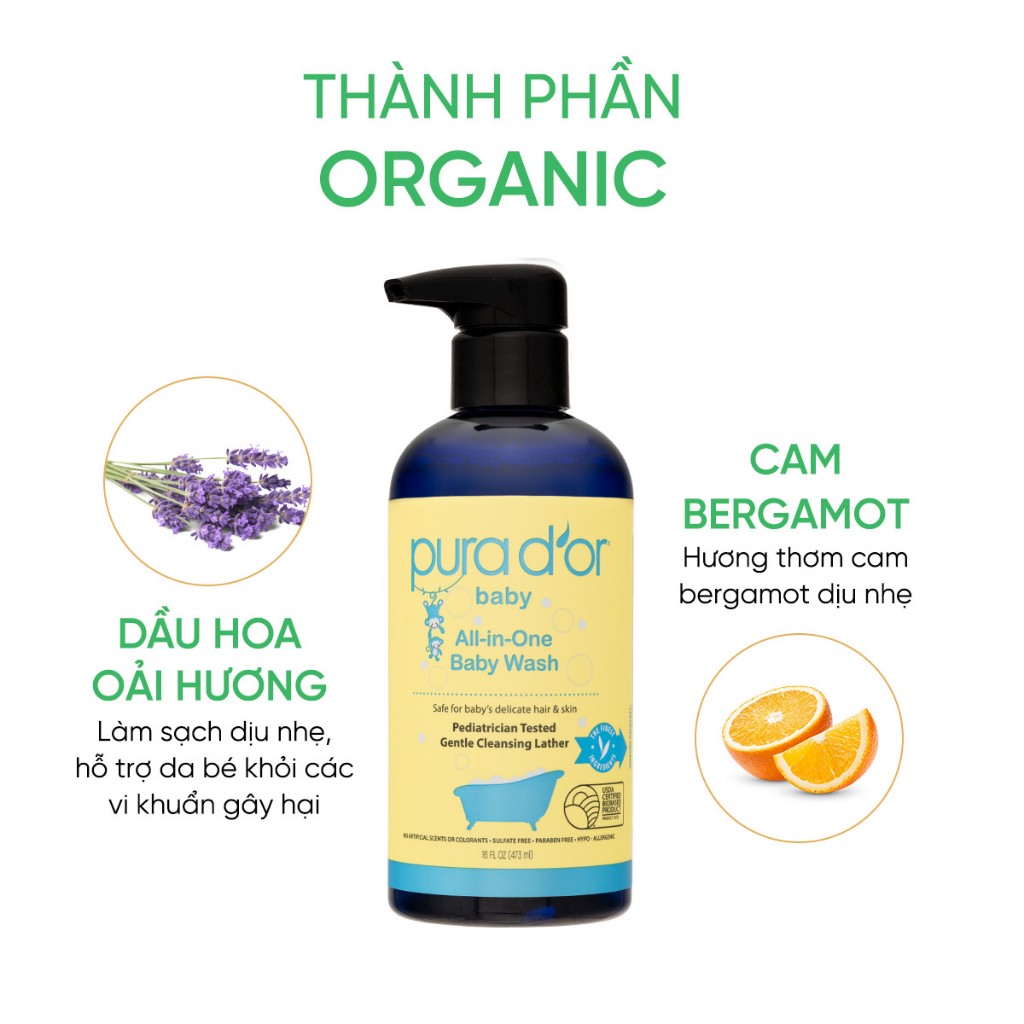 Ảnh Sữa tắm gội hữu cơ dưỡng ẩm dịu nhẹ dành cho bé - All-in-one Baby Wash Pura D'or 473ML Organic 3