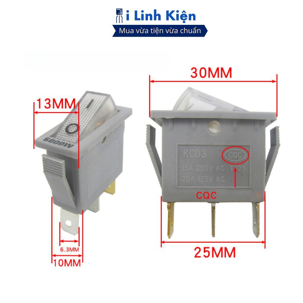 Công tắc bập bênh 3 chân KCD3 5000W 31x14mm chính hãng đảm bảo chất lượng ilinhkien.