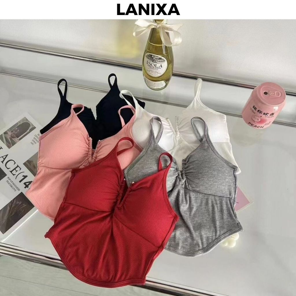 Áo bra hai dây cotton nữ không gọng đệm mút mỏng nâng ngực vừa cổ chữ V gợi cảm sexy LANIXA B3006
