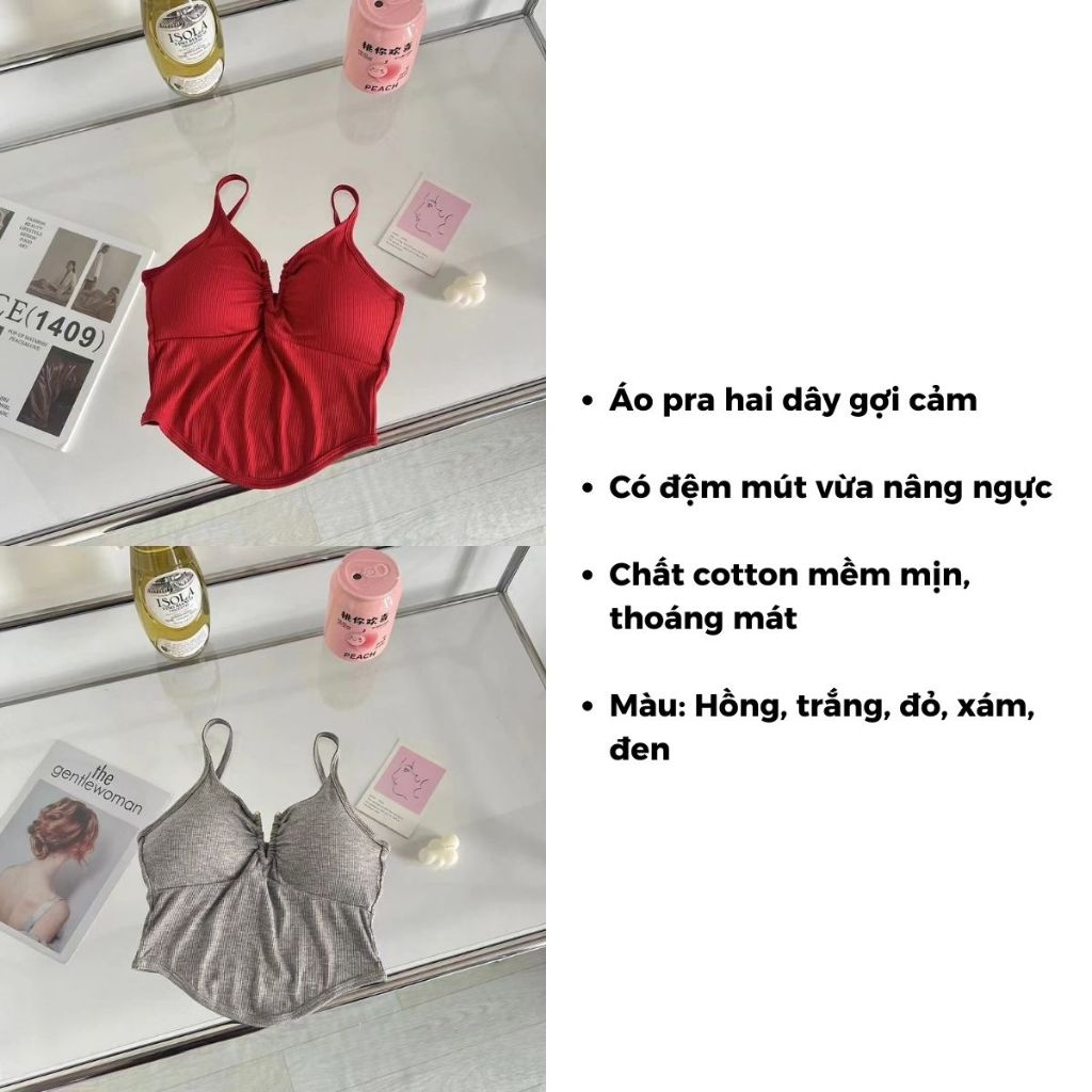 Áo bra hai dây cotton nữ không gọng đệm mút mỏng nâng ngực vừa cổ chữ V gợi cảm sexy LANIXA B3006