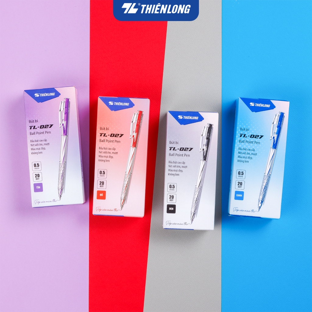 Ảnh Combo 5/10/20 Bút bi Thiên Long TL-027 mực xanh/đỏ/đen/tím ngòi 0.5mm, nét viết đều dành cho học sinh, văn phòng 1