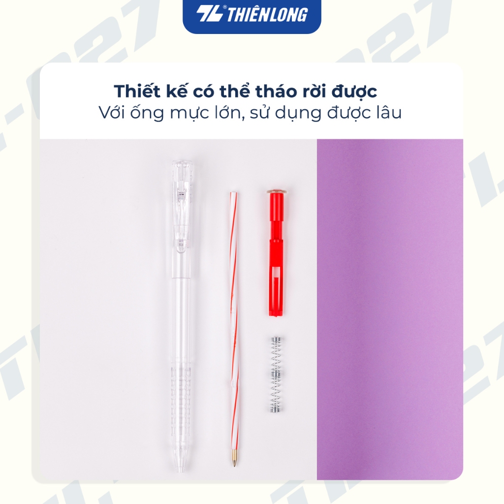Ảnh Combo 5/10/20 Bút bi Thiên Long TL-027 mực xanh/đỏ/đen/tím ngòi 0.5mm, nét viết đều dành cho học sinh, văn phòng 4