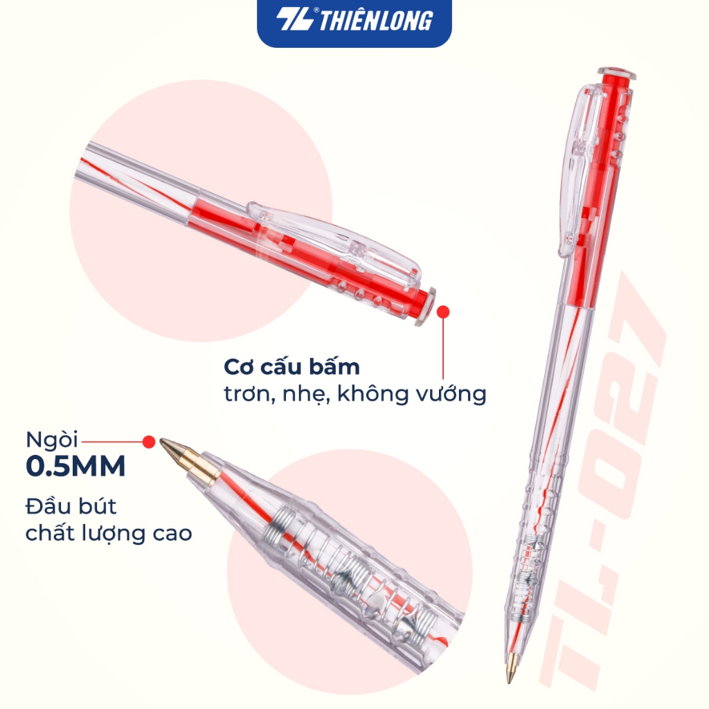 Ảnh Combo 5/10/20 Bút bi Thiên Long TL-027 mực xanh/đỏ/đen/tím ngòi 0.5mm, nét viết đều dành cho học sinh, văn phòng 2