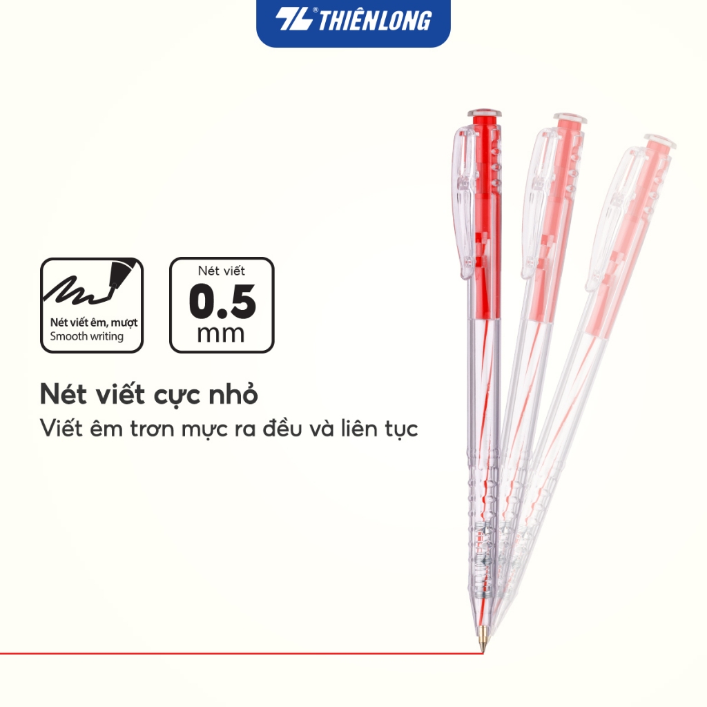 Ảnh Bút bi Thiên Long TL-027 mực xanh/đỏ/đen/tím ngòi 0.5mm dạng bấm cò, nét viết đều, êm, dành cho học sinh, văn phòng 1