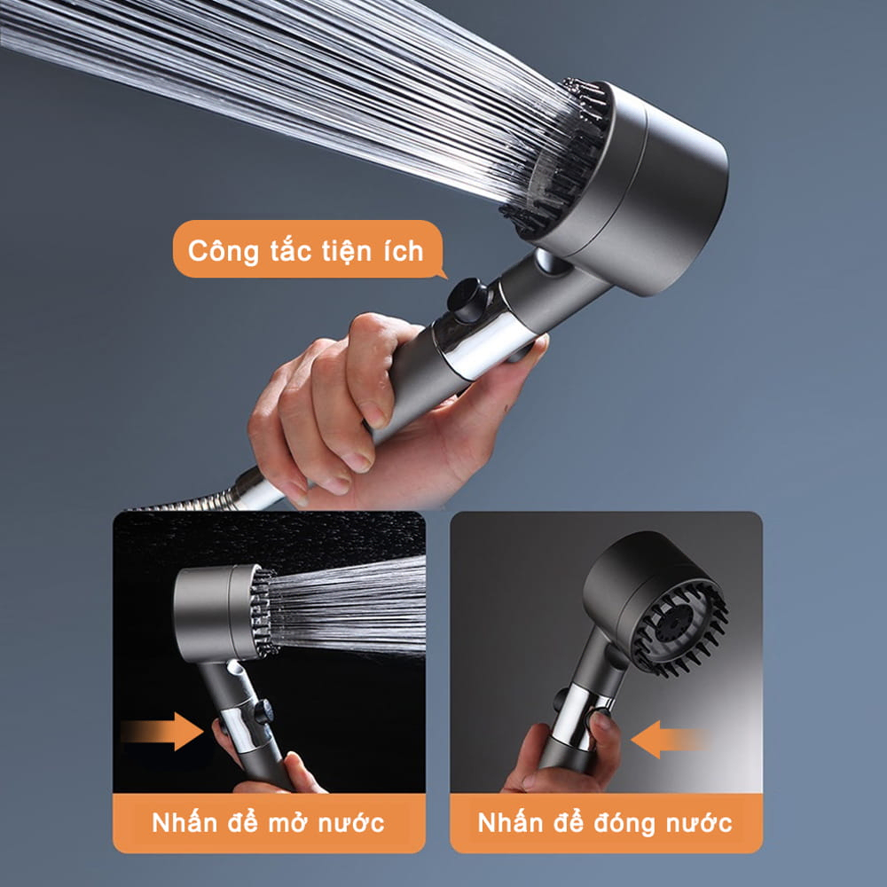 Vòi Hoa Sen, Vòi Nhà Tắm Tăng Áp Lực Nước Chất Liệu Mạ Inox Chống Gỉ Tay Cầm Đen Nhám 4 Chế Độ Xả Nước Tặng Kèm Dây 1,5m | BigBuy360 - bigbuy360.vn