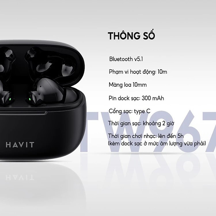 Ảnh Tai Nghe TWS Havit TW967 Pro | Thiết Kế Công Thái Học, Nghe Nhạc Đến 5H | Bảo hành 12 tháng 2