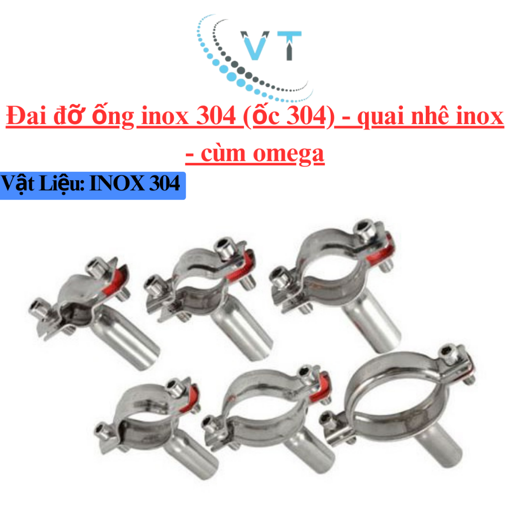 Đai đỡ ống inox 304 (ốc 304) - quai nhê inox - cùm omega