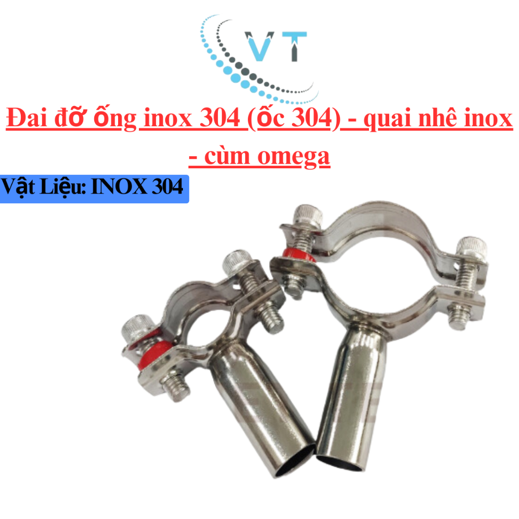 Đai đỡ ống inox 304 (ốc 304) - quai nhê inox - cùm omega