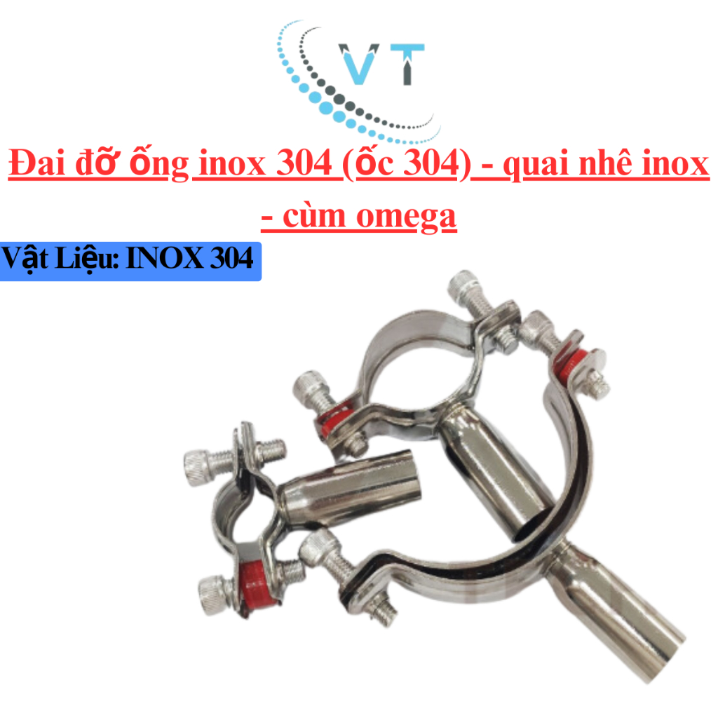Đai đỡ ống inox 304 (ốc 304) - quai nhê inox - cùm omega