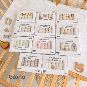 Khăn sữa sét 6 cái Boona vải xô Muslin cao cấp, mềm mại, thấm hút siêu tốt cho bé size 30x30 - 3SBABY HT06