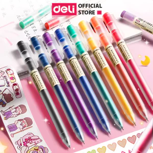 Bút mực gel 0.5mm nhiều màu Deli cute nắp đậy dùng để viết calligraphy trang trí sổ dễ thương nét chữ đẹp cao cấp A119