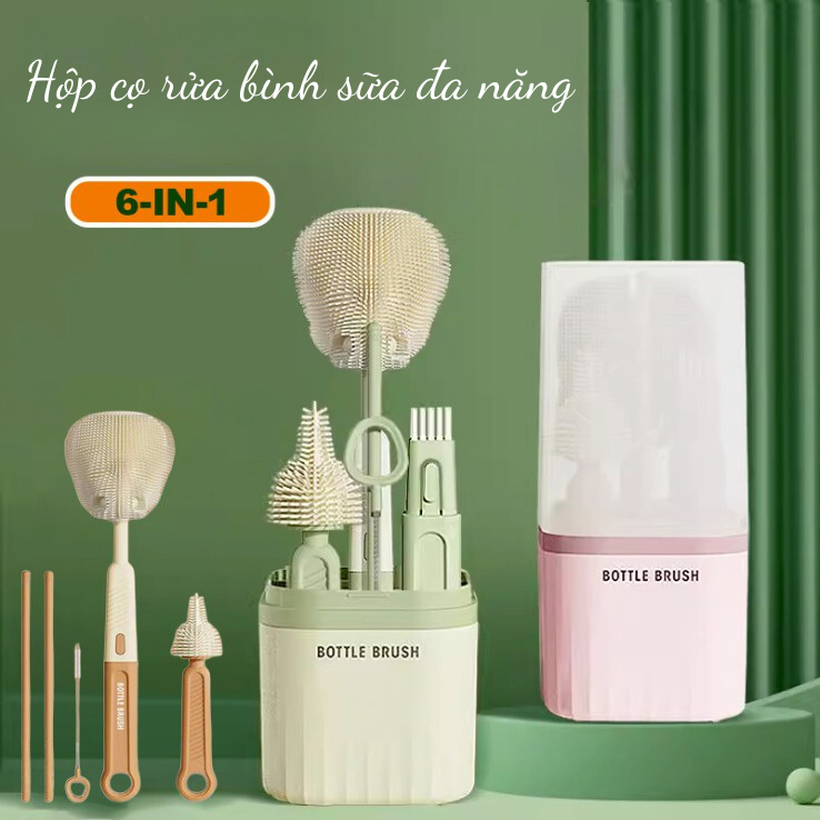 Ảnh Hộp cọ rửa bình sữa KidAndMom bằng silicon gấp gọn tiện lợi khi mang theo 1 hộp với 6 chức năng dùng cho mọi loại bình 1