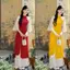 Áo Dài Cách Tân Nữ,Vải Lụa Mỹ Cổ Lệch Đính Nơ,Tay Phối Loe Siêu Sang