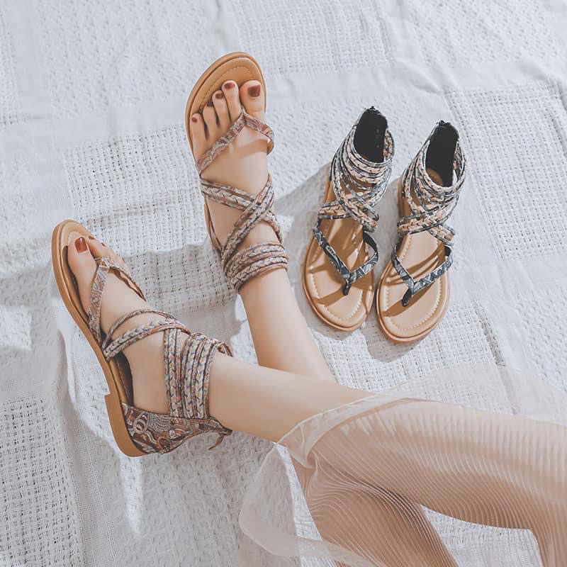 Giày sandal cột dây chiến binh thổ cẩm thời trang nữ - Boho Vintage Style Phong Cách Bohemian