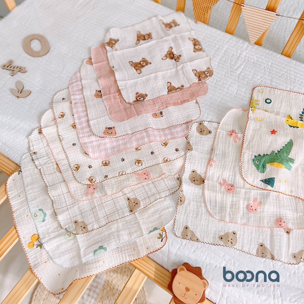 Khăn sữa sét 6 cái Boona vải xô Muslin cao cấp, mềm mại, thấm hút siêu tốt cho bé size 30x30 - 3SBABY HT06