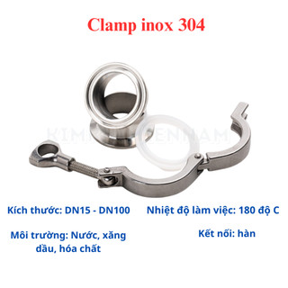 Cùm Clamp Vi Sinh Inox 304 size DN15 - DN100(Phi 21 - 114). Khớp nối nhanh vi sinh