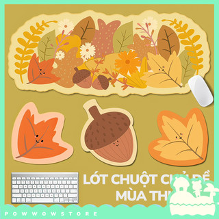 [Sẵn VN] Bàn Di Chuột / Lót Chuột Cao Su Vải Cắt Bo Theo Viền Phong Cách Hoạ Tiết Hình Lá Mùa Thu Leaf Autumn