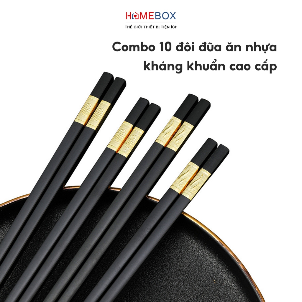 COMBO 10 Đôi đũa ăn kháng khuẩn chống ẩm mốc, Vỉ đũa ăn nhựa đầu chống trượt chịu nhiệt cao cấp