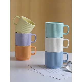 (SẴN- Giá dùng thử) Cốc sứ kẻ sọc màu pastel nhẹ nhàng phong cách Hàn Quốc - Ly sứ uống nước pha cà phê màu macaron