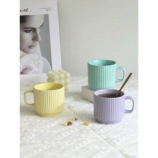 (SẴN- Giá dùng thử) Cốc sứ kẻ sọc màu pastel nhẹ nhàng phong cách Hàn Quốc - Ly sứ uống nước pha cà phê màu macaron