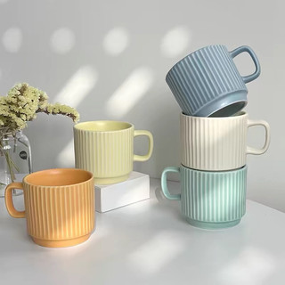 (SẴN- Giá dùng thử) Cốc sứ kẻ sọc màu pastel nhẹ nhàng phong cách Hàn Quốc - Ly sứ uống nước pha cà phê màu macaron