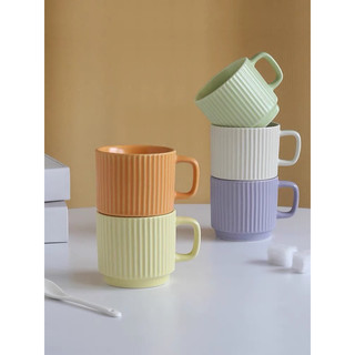 (SẴN- Giá dùng thử) Cốc sứ kẻ sọc màu pastel nhẹ nhàng phong cách Hàn Quốc - Ly sứ uống nước pha cà phê màu macaron
